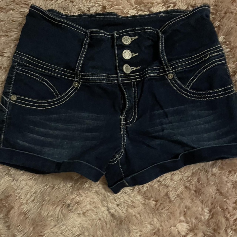 Navy High-Waist Jean Shorts